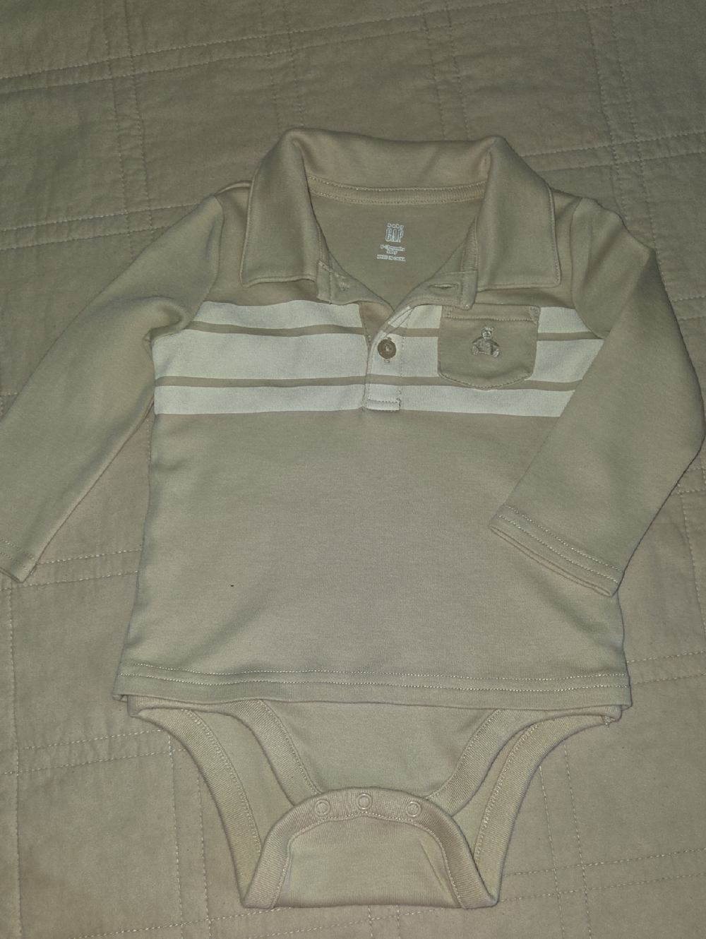 GAP Beige & White Striped Polo Baby Bodysuit